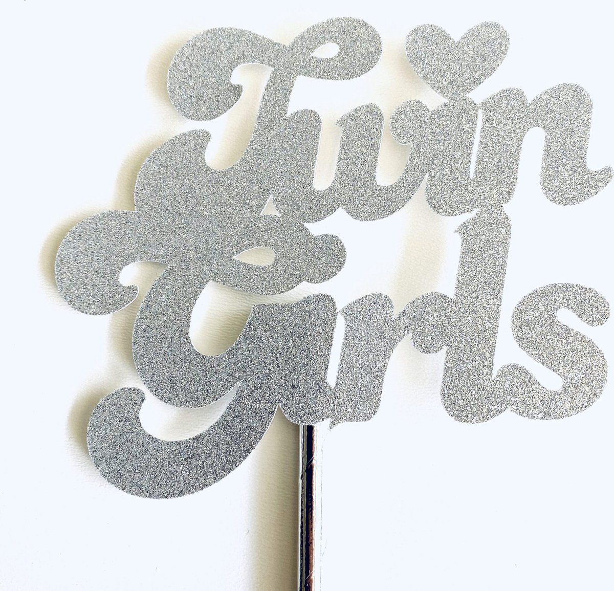 Taarttopper| Cake topper| Baby | Twin Girls| Zilver glitter|12 cm| karton